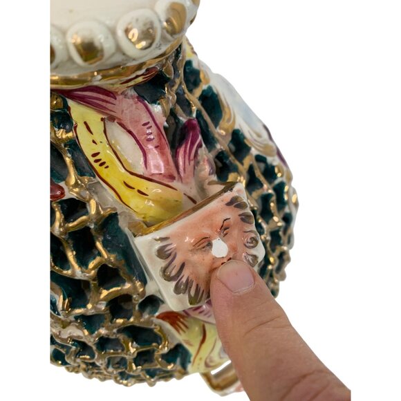 VTG Italian Ceramic Capodemonte Vase / Lamp Base Gold Cherub 8780 Hand Paint - Picture 5 of 12